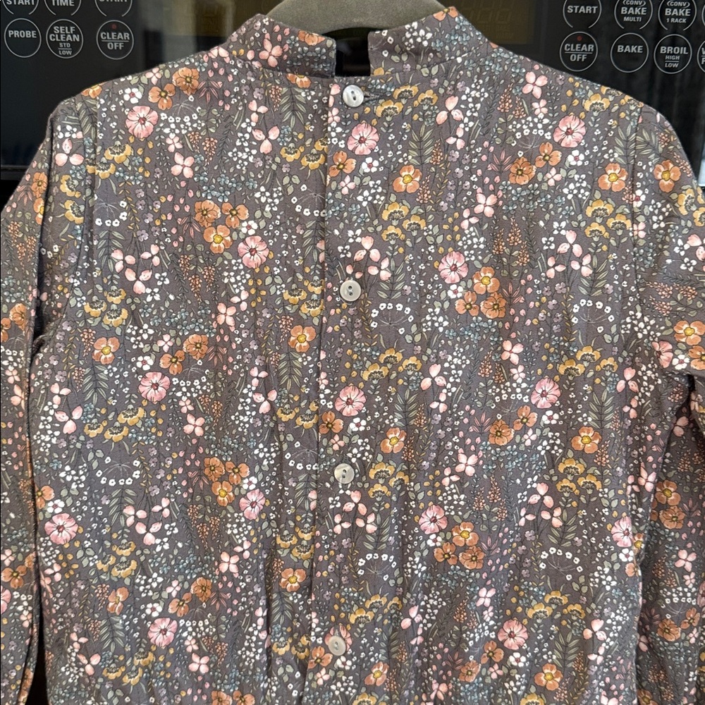 La Coqueta - Girls Gray Dress w/Pink & Mustard/Beige Flowers - Size: 6 - Picture 7 of 9
